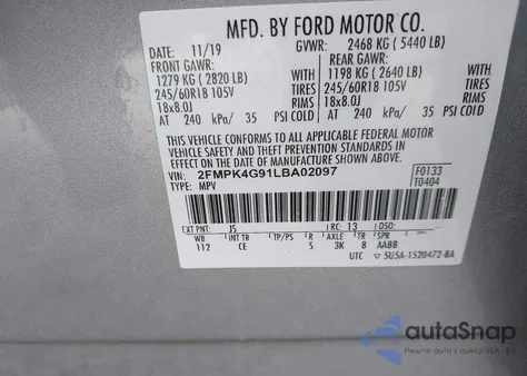 2020 Ford Edge Se from USA, damaged, VIN 2FMPK4G91LBA02097